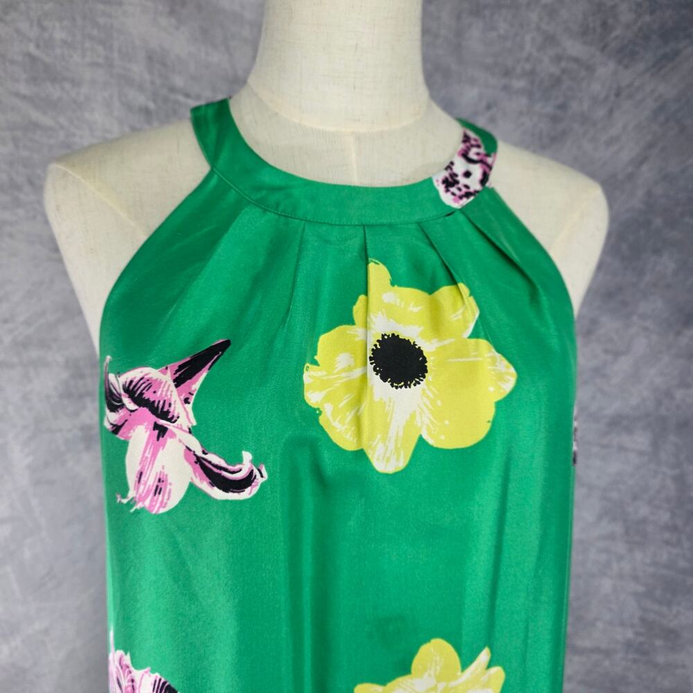 J Crew Dress Womens 2 Green Floral Silk Sleeveless Shift Tropical Coastal Chic - Picture 2 of 16